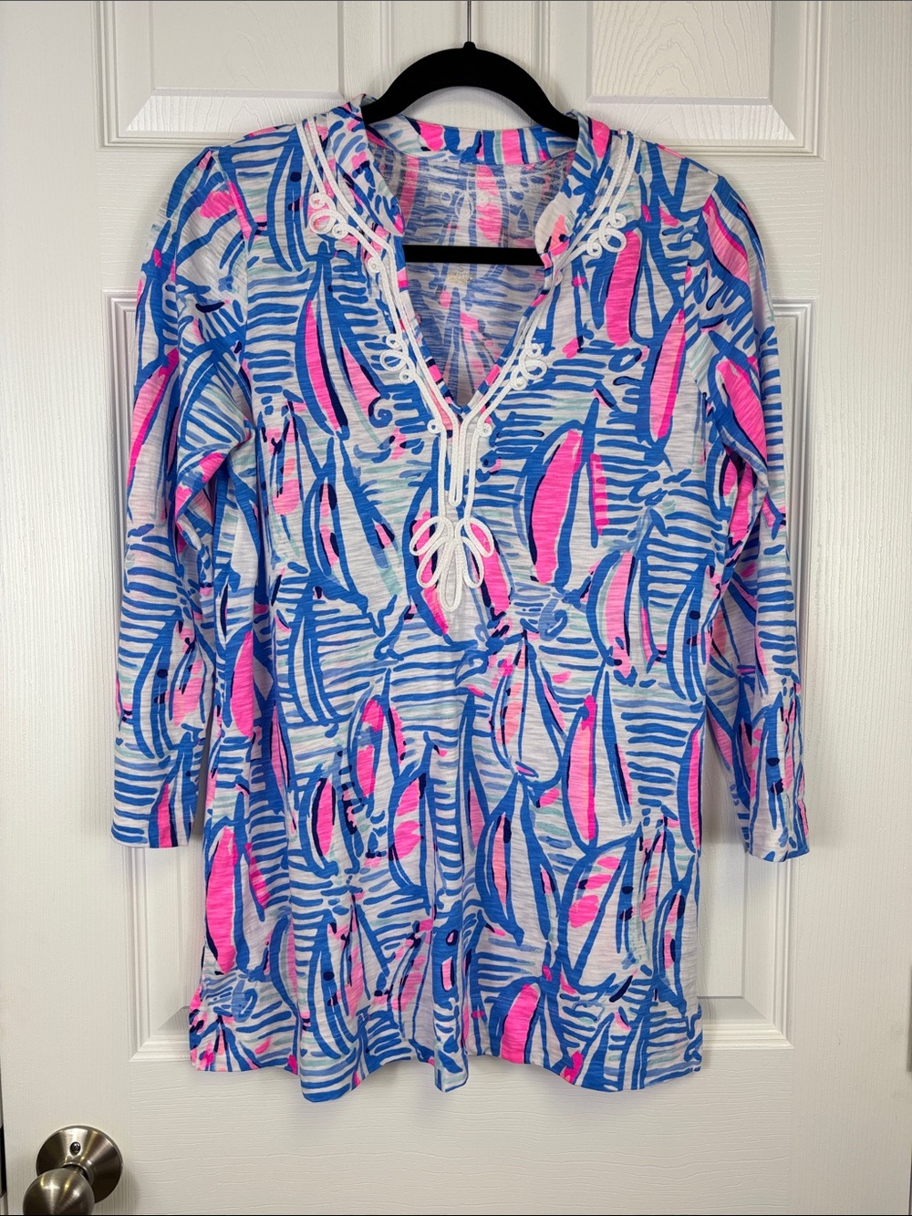 Lilly Pulitzer red right return sailboat Kaia knit tunic top sz sm